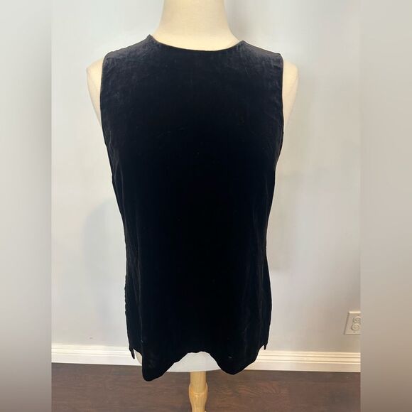 Theory Women's Black Velvet Sleeveless Crew Neck High Low Blouse Top size Medium - Picture 1 of 8